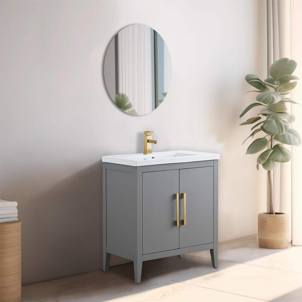 30" Cashmere Gray Single Sink Bathroom Vanity with Ceramic Top
