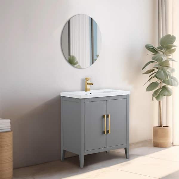Vanity Art 30 in. W x 18.5 in D x 34 in. H Single Sink Bathroom Vanity Cabinet in Cashmere Gray with Ceramic Top