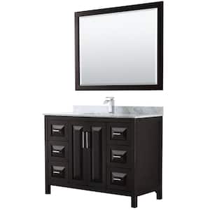 Daria 48 in. Single Bathroom Vanity in Dark Espresso with Marble Vanity Top in Carrara White and 46 in. Mirror
