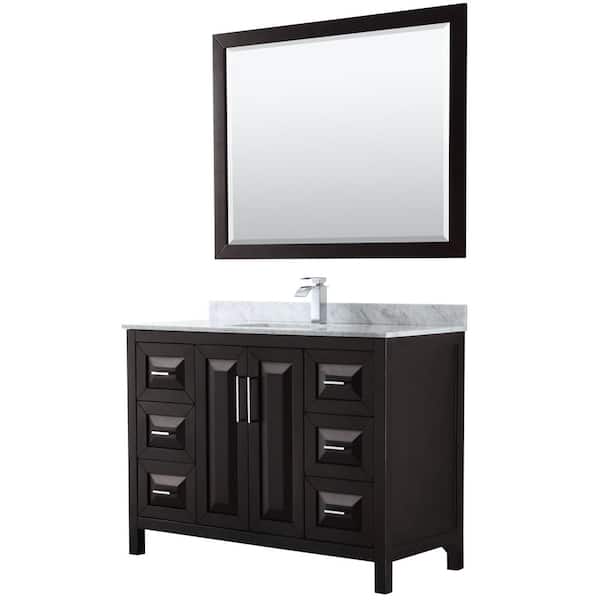 Wyndham Collection Daria 48 in. Single Bathroom Vanity in Dark Espresso with Marble Vanity Top in Carrara White and 46 in. Mirror