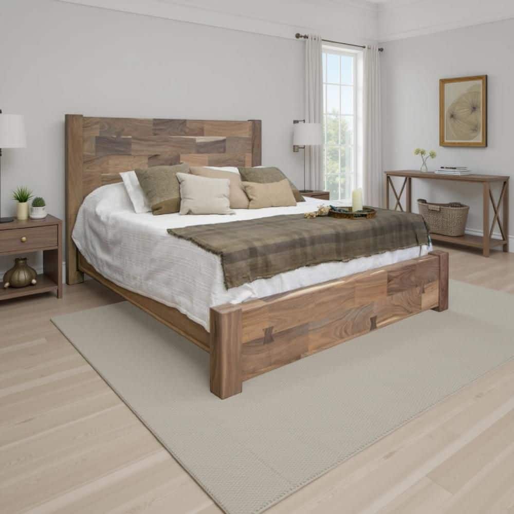 Umey Cappuccino Brown Wood Frame King Panel Bed with Panel Headboard