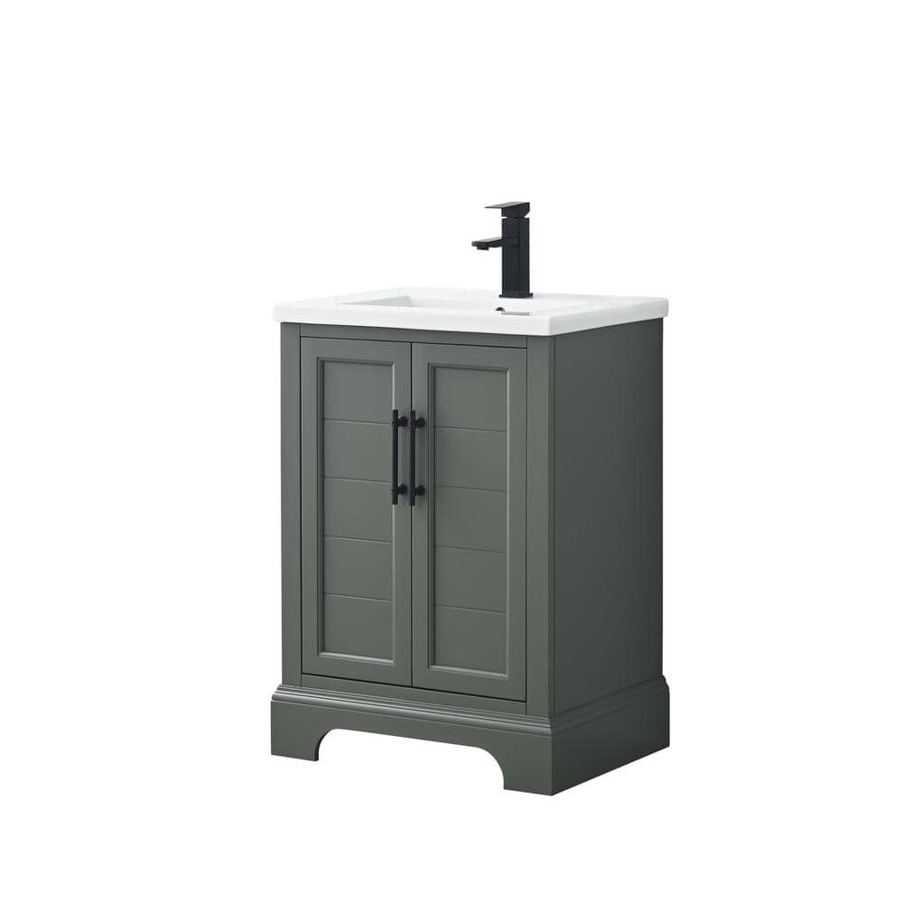 Vintage Green 24" Freestanding Single Sink Bathroom Vanity with Ceramic Top