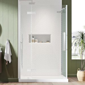 Tampa 38 in. L x 32 in. W x 75 in. H Corner Shower Kit with Pivot Frameless Shower Door in Chrome and Shower Pan