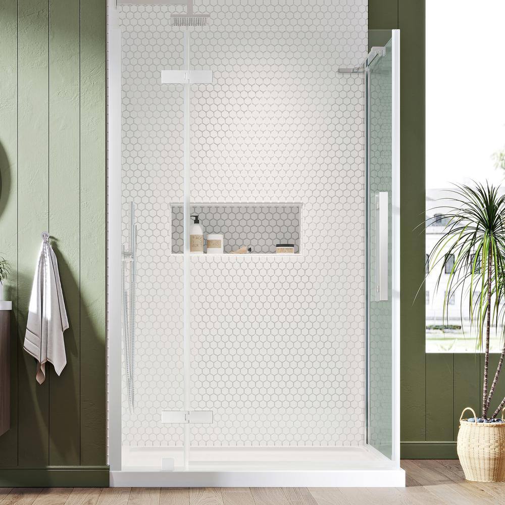 OVE Decors Tampa 38 in. L x 36 in. W x 72 in. H Corner Shower Kit with Pivot Frameless Shower Door in Chrome and Shower Pan, Grey -  828796052252