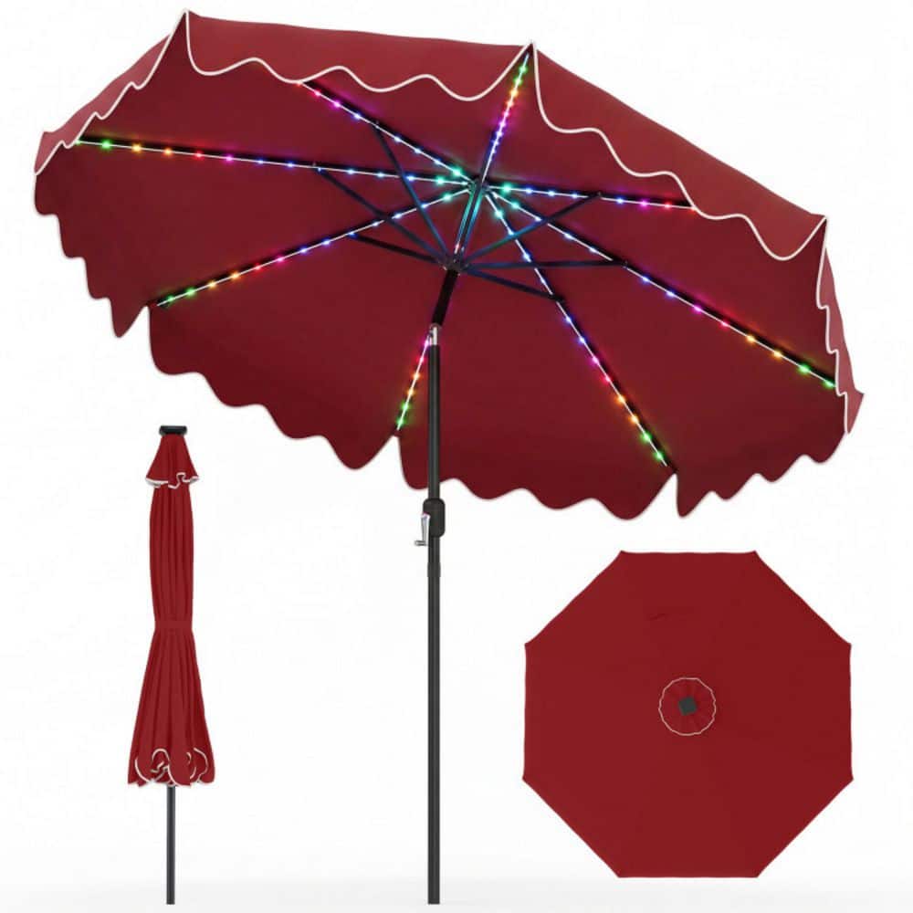 10 ft. Metal Solar Patio Umbrella with Tilt Adjustment, 12 Lighting Modes & Color-Changing LED Lights in Wine price history on PriceWatchPro