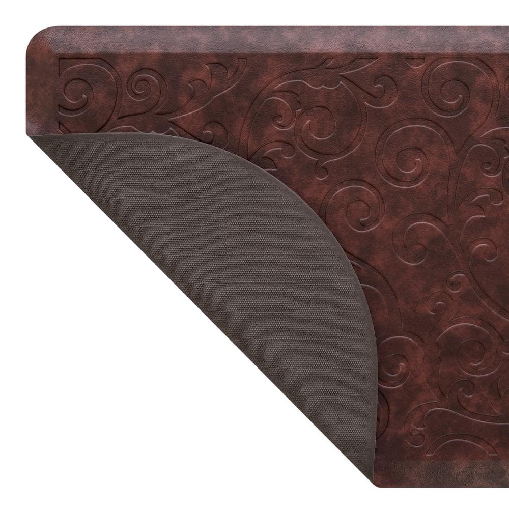 Clarance Red Faux Leather Anti-Fatigue Kitchen Mat, 17.5x60