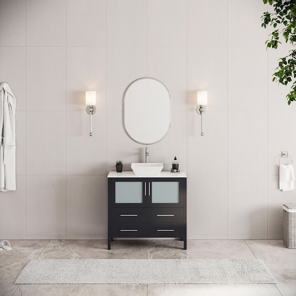 Fresca Torino 36 in. Bath Vanity in Espresso with Glass Stone Vanity Top in White with White Basin