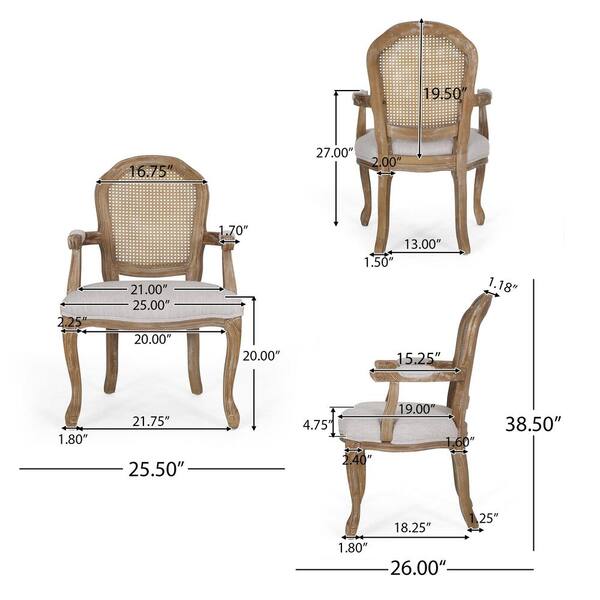Noble House Joni French Wood Upholstered Dining Armchair, Set of 2