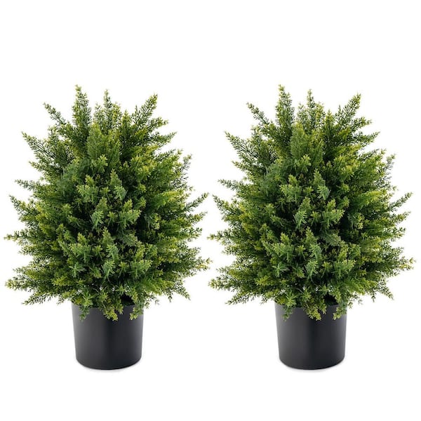 ANGELES HOME 2- Piece 22 in. H Small Green Indoor Outdoor Decorative Artificial Cedar Topiary Ball Tree in Pot