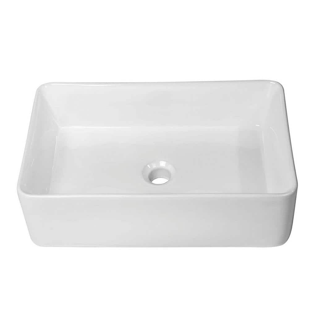 LORDEAR 21 in. x 14 in. Modern Ceramic White Rectangular Vessel Sink LH