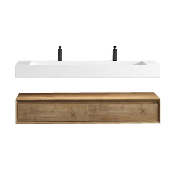 Alysa 59 in. W. x 20 in. D x 23 in. H Double Sink Floating Bath Vanity in White Oak with White Acrylic Top