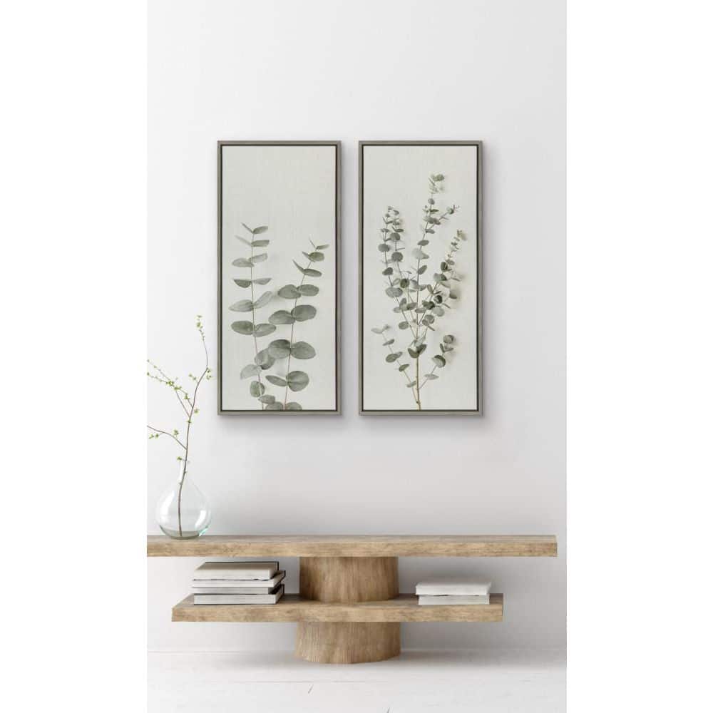 Gray Framed Eucalyptus Botanical Canvas Wall Art, 18" x 40"
