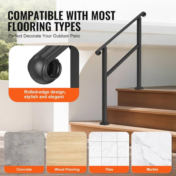 VEVOR Handrails for Outdoor Steps 2-3 Step Stair Hand Rail Indoor Railing Kit Railings for Steps Black 35.6 in. H x 3.3 in. W