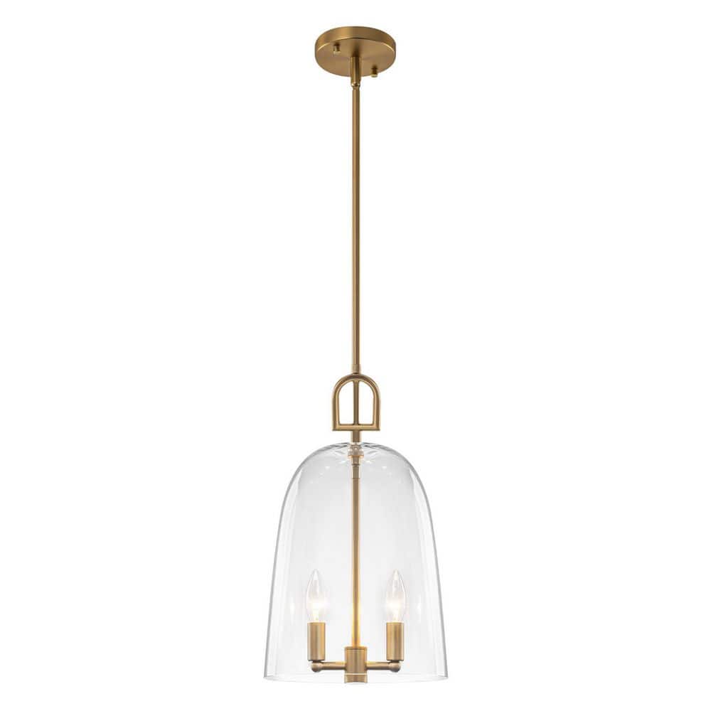 10 in. Modern 2-Light Gold Pendant Light with Clear Flat Bell Glass Shade, Adjustable Height price history on PriceWatchPro