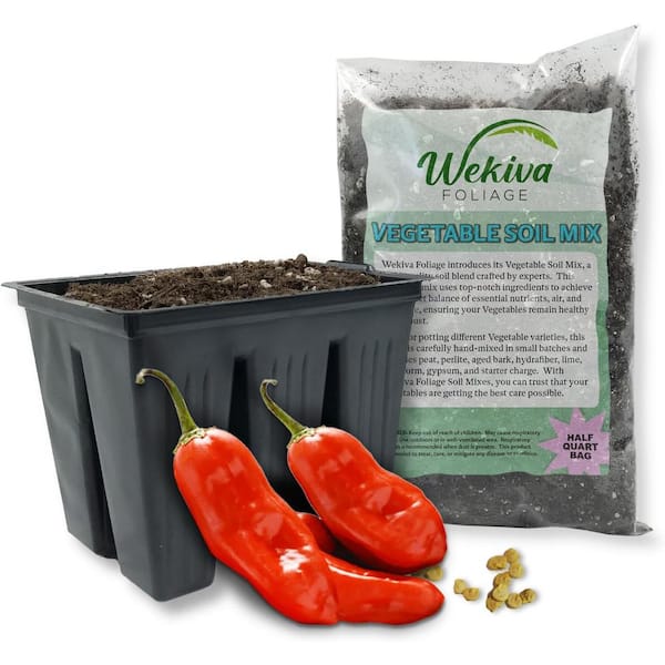 Wekiva Foliage Aji Rico Pepper Seed Starter Kit-Pepper Seeds Liner Tray and Half Quart Vegetable Soil Mix-Grow Your Own Vegetables