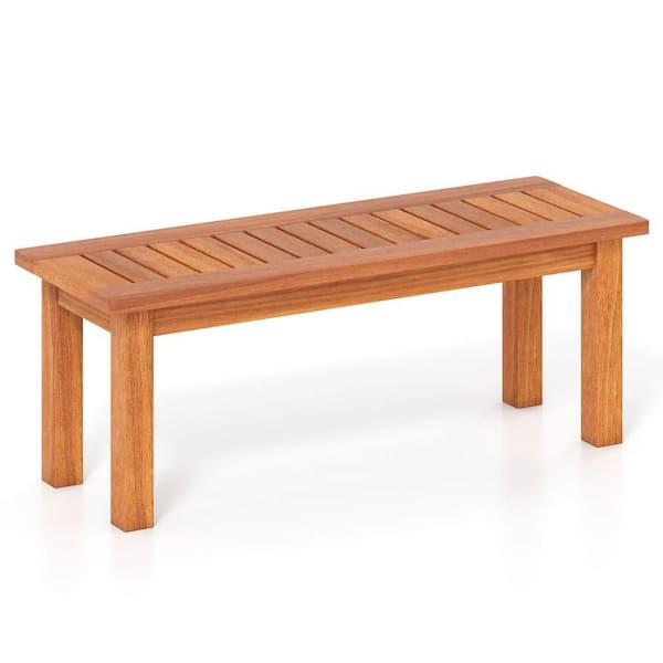 Costway 1-Piece 2-Person Outdoor Backless Garden Bench with Slatted Seat Rustic Wood Entryway Bench