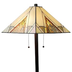62 in. Beige 2 Dimmable (Full Range) Torchiere Floor Lamp for Living Room with Glass Empire Shade