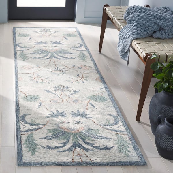 Blossom 3 ft. x 8 ft. Gray/Ivory Floral Abstract Runner Rug