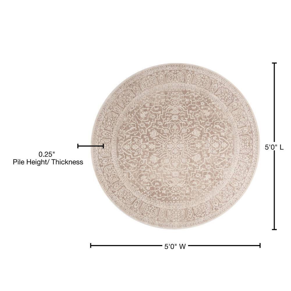 Elegant Floral Essence 5' Round Gray Synthetic Area Rug