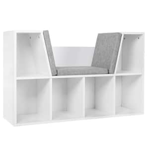 White Kid Storage Bench Bookcase Organizer with 4-Cube and 2-Shelf