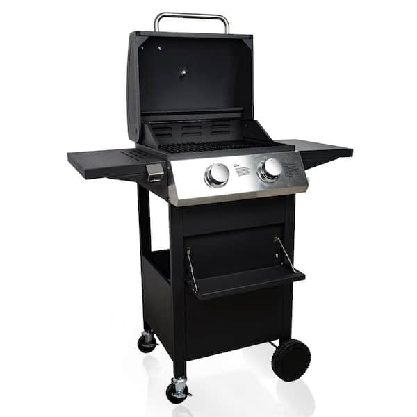 Unbranded 20,000 BTU 2 Burner BBQ Gas Propane Grill, Powder Coating, Built-in Thermometer, Folding Side Table, Storage Rack