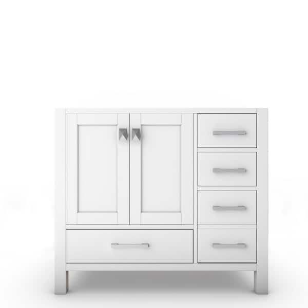 castellousa Yamyam 35 in. W x 21.75 in. D x 33 in. H Left Side Basin Bath Vanity Cabinet without Top in Matte White with Chrome Trim