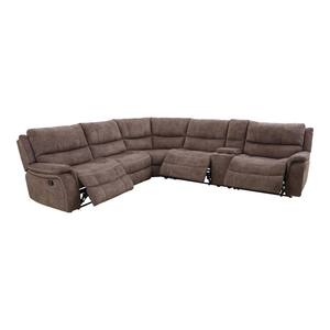 Finne 119 in. Pillow Top Arms Polyester L-Shaped Recliner Sectional Sofa in Brown with Storage Console