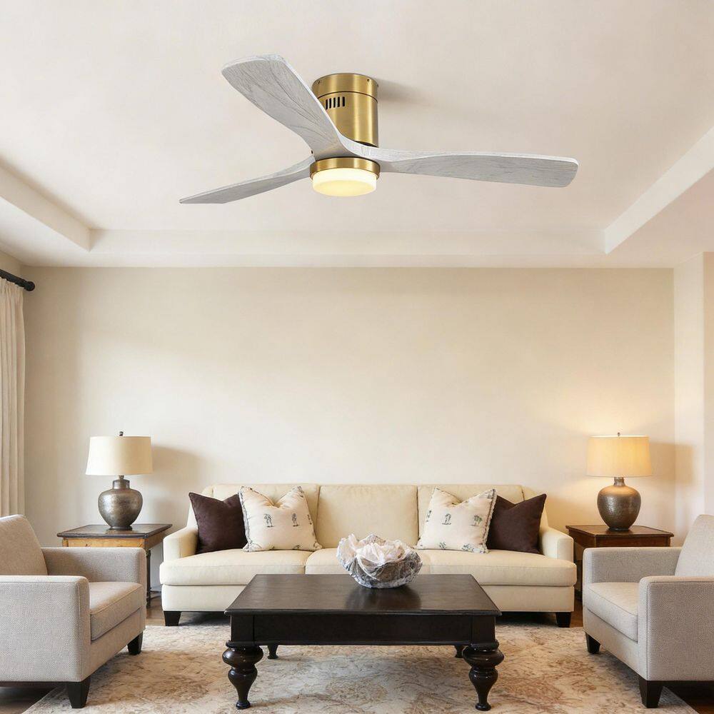 52 in. Integrated LED Indoor Downrod Mounted Gold White Ceiling Fan with Light Kit and Remote Control price history on PriceWatchPro