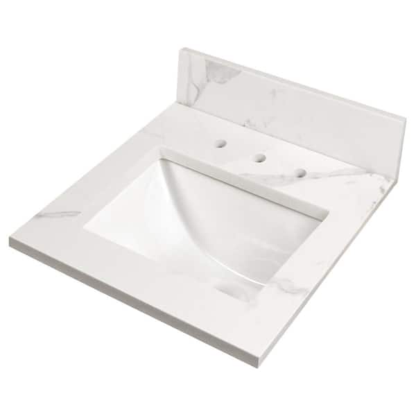 A&A Surfaces Calacatta Nowy 31 in. W x 22 in. D Engineered Marble Vanity Top with White Rectangle Single Sink