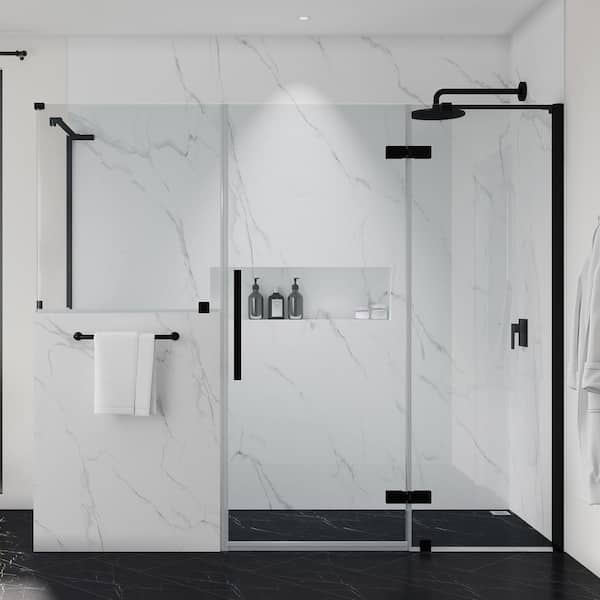 OVE Decors Tampa 74 7/8 in. W x in. H Rectangular Pivot Frameless Corner Shower Enclosure in Black with Buttress Panel