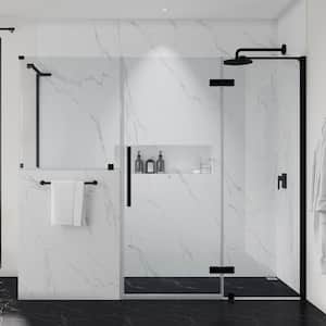 Tampa 86 7/8 in. W x in. H Rectangular Pivot Frameless Corner Shower Enclosure in Black with Buttress Panel