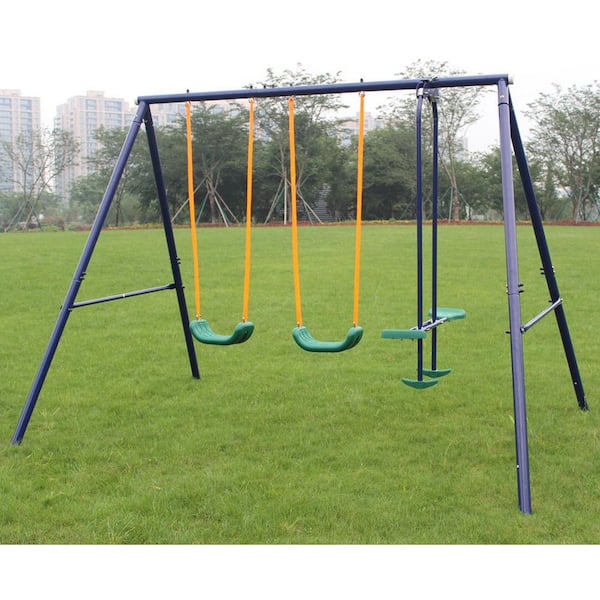 Unbranded LN20232274 Metal Outdoor Swing Set with Glider for Kids, Toddlers, Children - 3