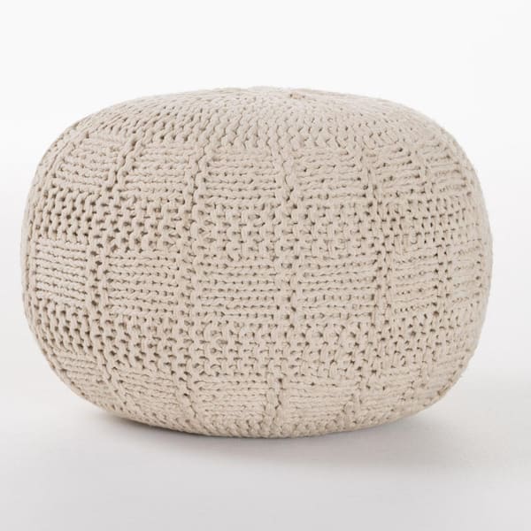 Noble House Yuny Ivory Round Pouf