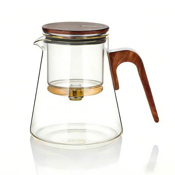 Vintage 4-Cup Walnut Borosilicate Glass Teapot with Magnetic Suction Lid and 304 Stainless Steel Strainer Heat-Resistant