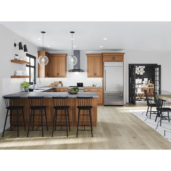 Hampton 36 in. W x 16.5 in. D x 34.5 in. H Assembled Corner Lazy Susan Base Cabinet in Medium Oak