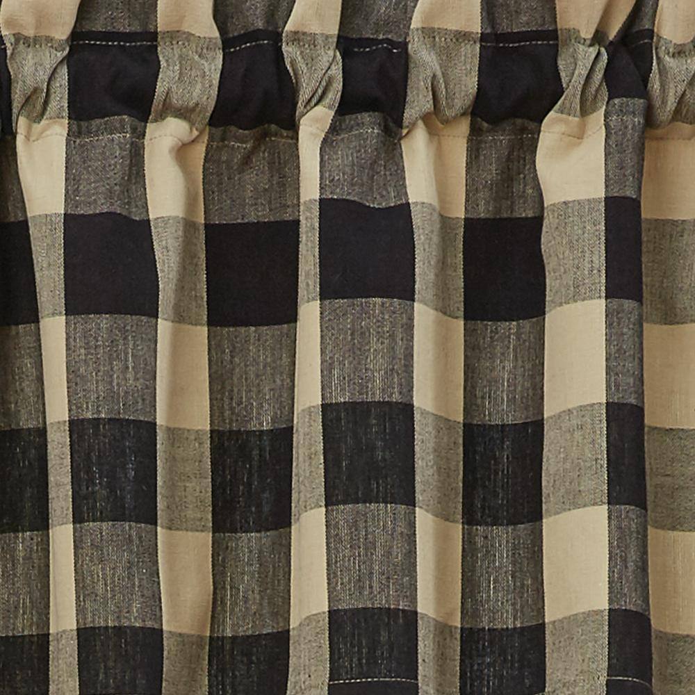 Black and Beige Plaid Rod Pocket Valance 14''L