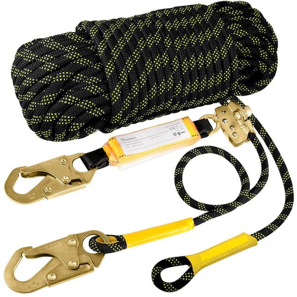 NVNOO 25 ft. Vertical Roofing Rope Harness Safety Lanyard, with Grab Snap Hooks Shock Absorber for Fall Protection (1-Pack)