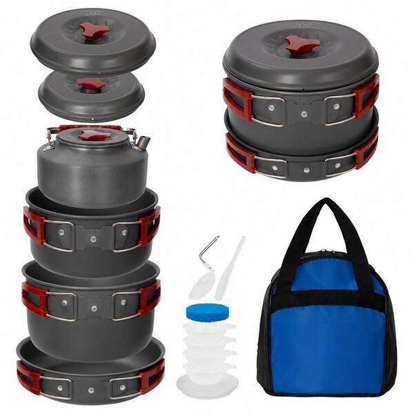 13-Piece Aluminum Camping Cookware Set, Lightweight Backpacking Cooking Set, Outdoor Cook Gear for Family Hiking, Picnic