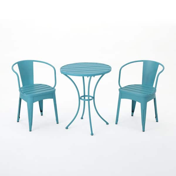 Sudzendf Blue 3-Piece Metal Outdoor Bistro Set, Patio Conversation Set