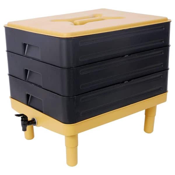 Ami 17.2 Gal. All-Season Outdoor 3-Layer Worm Compost Bin Inclusive Worm Farm Kit, 65L Worm Composter