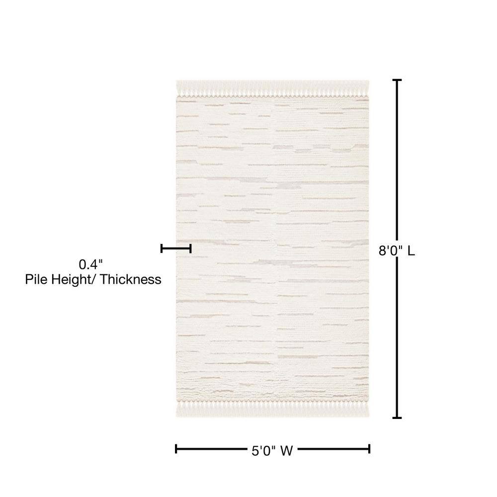 Ivory Hand-Tufted Wool Shag Area Rug, 5' x 8'