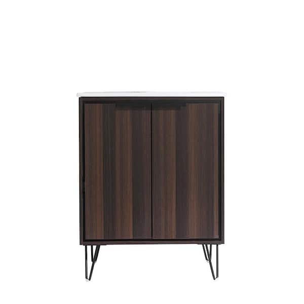 Maincraft Freestanding 24.02 in. W x 18.31 in D. x 34.96 in. H Bath Vanity in Brown with White Ceramic Top with Basin