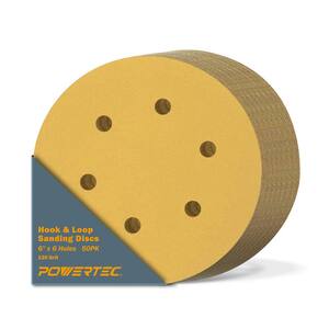 6 in. 6-Hole 120-Grit Hook and Loop Sanding Discs in Gold (50-Pack)