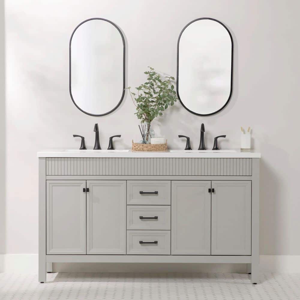Foxglade 61 in. Double Sink Light Gray Bath Vanity with White Cultured Marble Top (Assembled) price history on PriceWatchPro