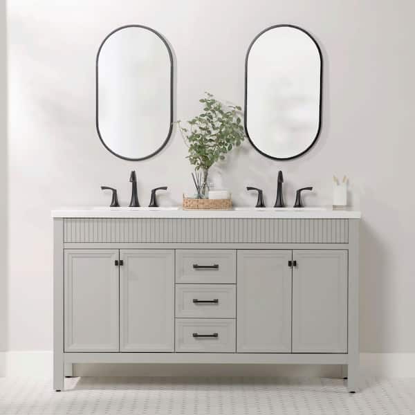 Foxglade 61 in. Double Sink Light Gray Bath Vanity with White Cultured Marble Top (Assembled)