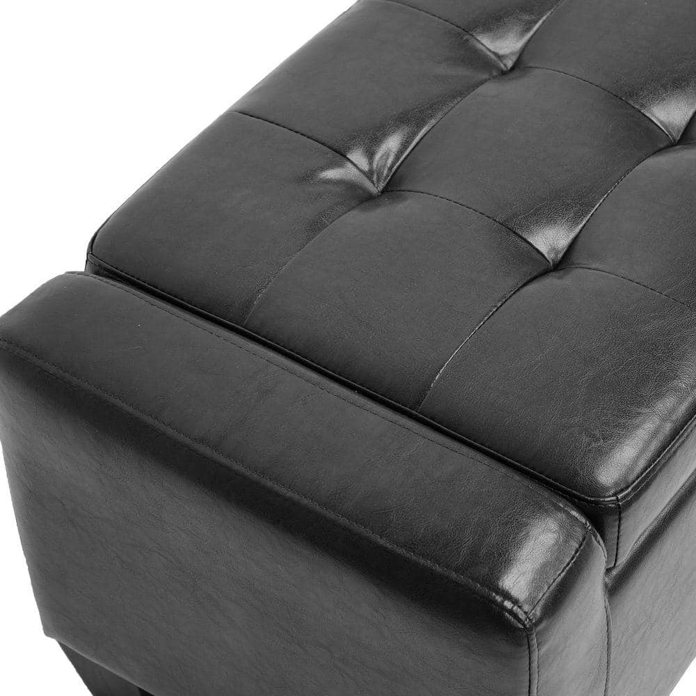 Manchester Black Tufted Leather Storage Ottoman