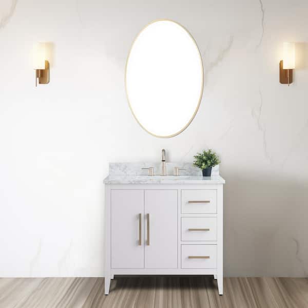 Vanity Art 36 in. W x 22 in. D x 34 in. H Single Sink Bathroom Vanity Cabinet in White with Engineered Marble Top in White