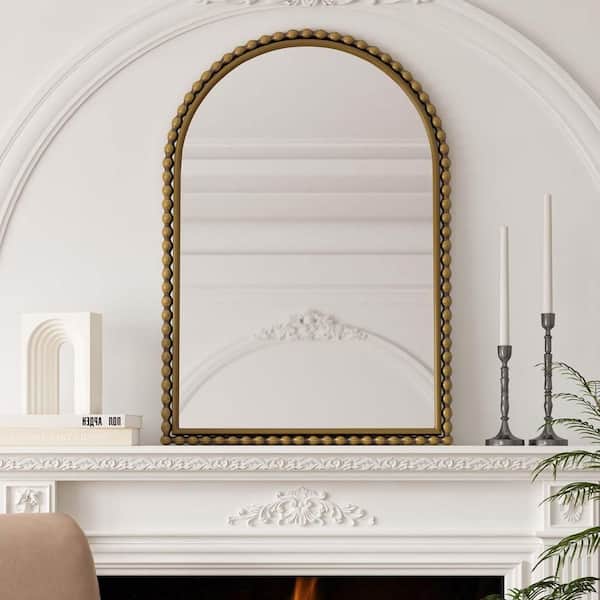 TENGYA LLC Gold 23.62 in. W x 35.43 in. H Iron Art Arch Vintage Vanity Mirror, Wall Hanging for Living Room, Bedroom, Tabletop