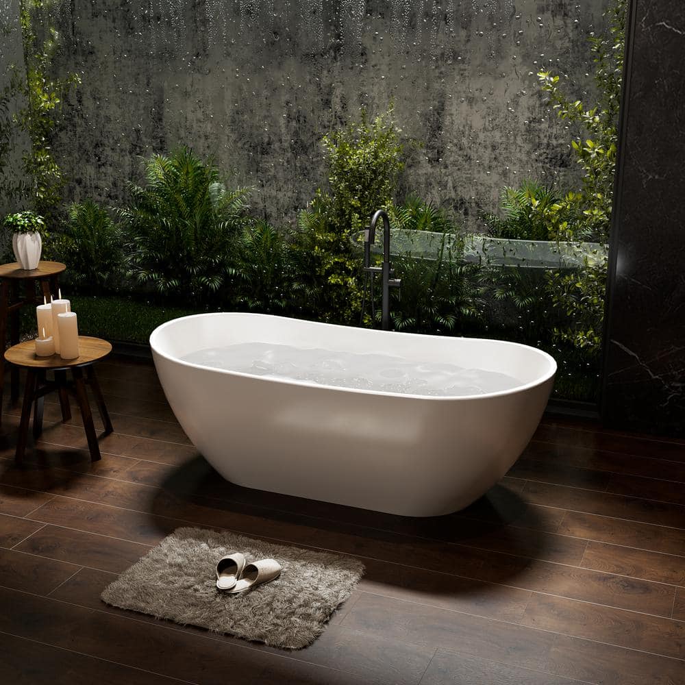 71.45 in. x 32.28 in. Oval Solid Surface Stone Resin Freestanding Double Slipper Soaking Bathtub in Matte White price history on PriceWatchPro