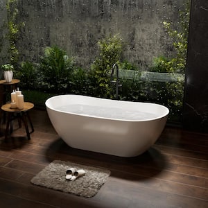 71.45 in. x 32.28 in. Oval Solid Surface Stone Resin Freestanding Double Slipper Soaking Bathtub in Matte White